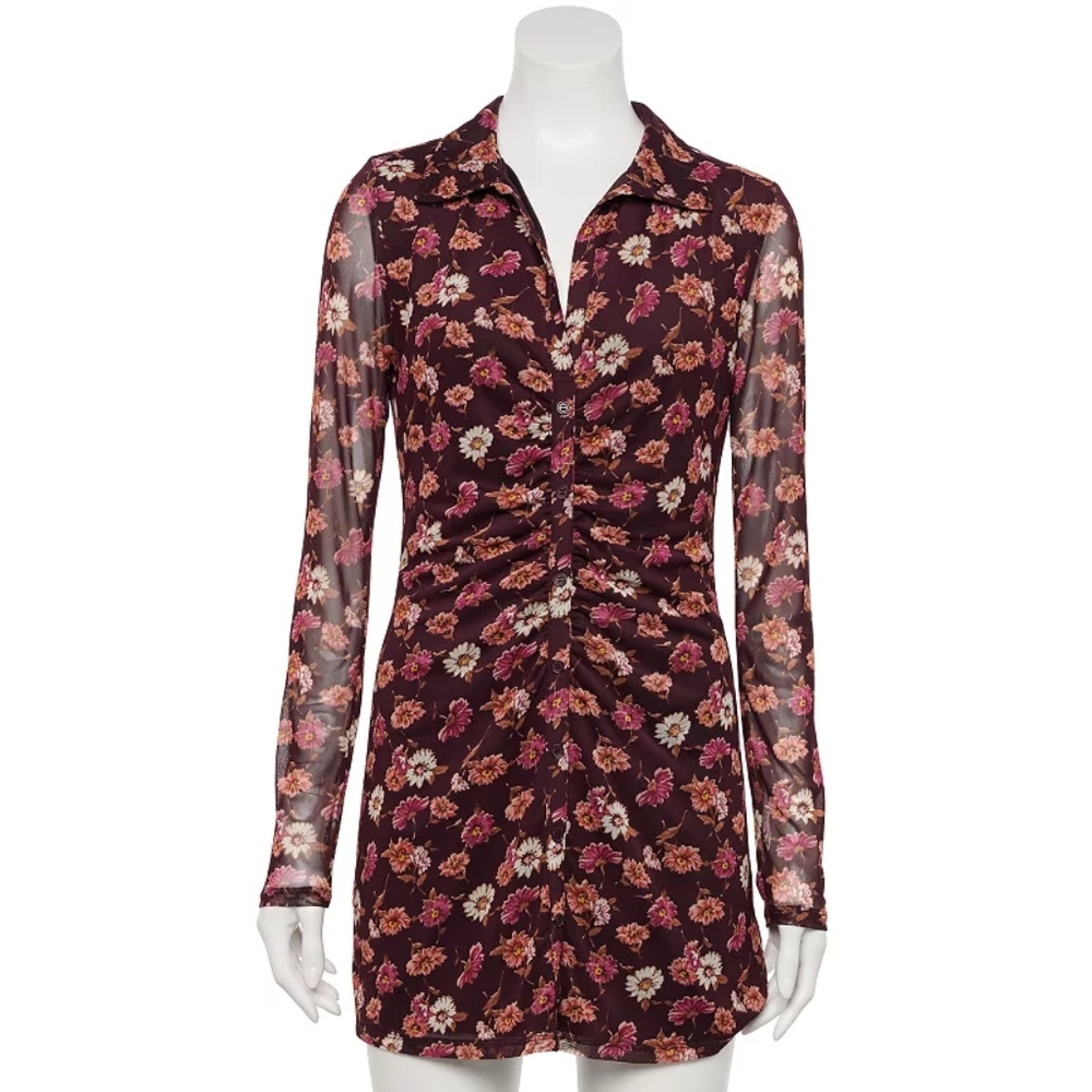 NWOT-Floral ruched dress